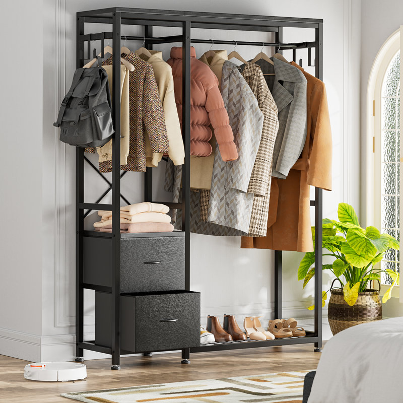Narrow garment rack with 2 drawers sale